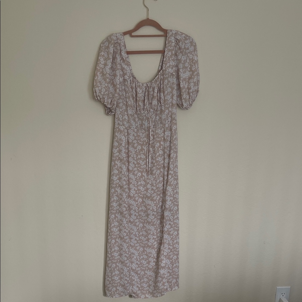 Sienna Sky Floral Puff Sleeve Maxi Dress - Cream and Brown